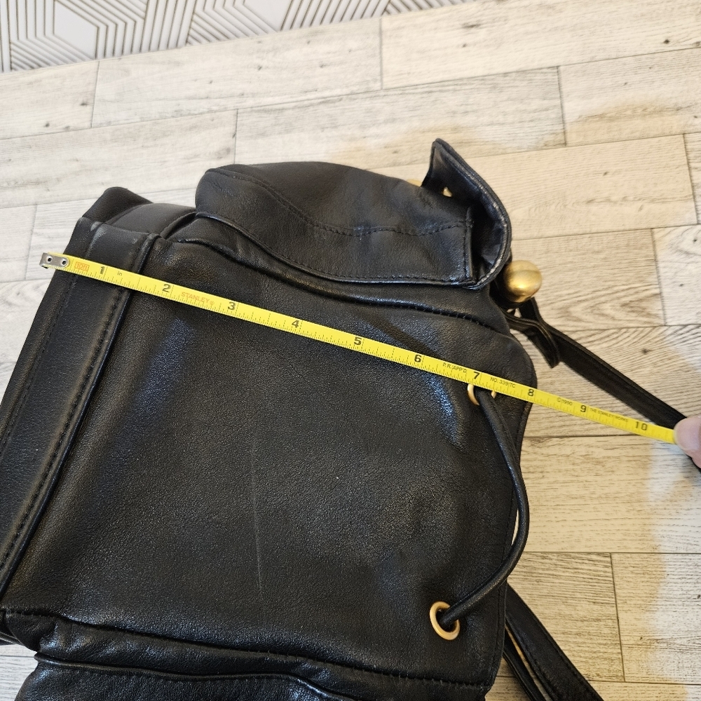 Sabina Black Leather Drawstring Shoulder Bag with Gold Accents - Picture 10 of 16